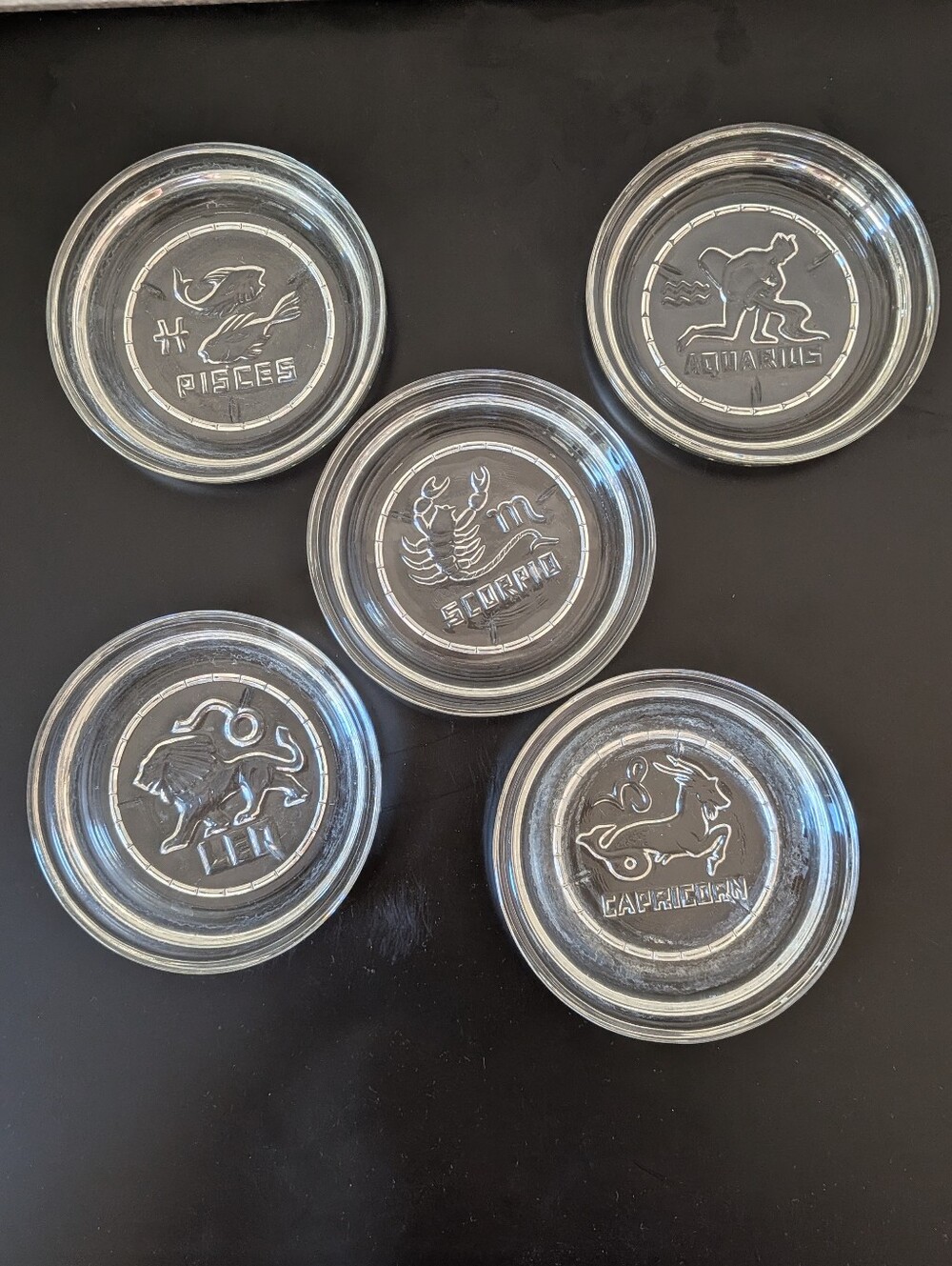 Vintage Zodiac Sign Tiffinware Glass Coasters Set of 5